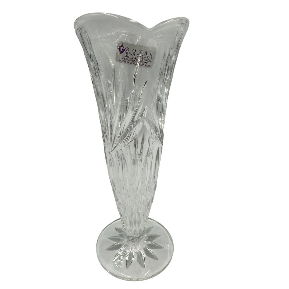 Royal Irish Crystal 24% Lead Crystal Vase Czech Republic Elegant Fluted Clear